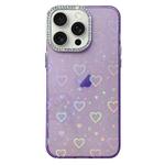 For iPhone 15 Pro Max Love Pattern Diamond Lens Frame IMD Acrylic Phone Case(Purple)