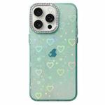 For iPhone 15 Pro Love Pattern Diamond Lens Frame IMD Acrylic Phone Case(Green)