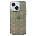 For iPhone 15 Plus Love Pattern Diamond Lens Frame IMD Acrylic Phone Case(Black)