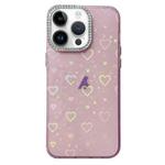 For iPhone 13 Pro Love Pattern Diamond Lens Frame IMD Acrylic Phone Case(Pink)