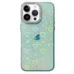 For iPhone 13 Pro Love Pattern Diamond Lens Frame IMD Acrylic Phone Case(Green)