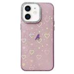 For iPhone 12 Love Pattern Diamond Lens Frame IMD Acrylic Phone Case(Pink)