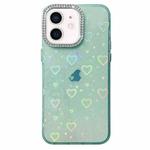 For iPhone 12 Love Pattern Diamond Lens Frame IMD Acrylic Phone Case(Green)