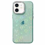 For iPhone 11 Love Pattern Diamond Lens Frame IMD Acrylic Phone Case(Green)