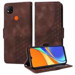 For Redmi 9C / 9 India Embossed Rhombus Starry Leather Phone Case(Brown)