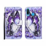 For Huawei P30 lite 3D Painted Pattern Horizontal Flip Leather Case with Holder & Wallet & Card slot & Lanyard(Purple Flower Butterfly)