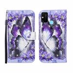 For Huawei Honor 9A 3D Painted Pattern Horizontal Flip Leather Case with Holder & Wallet & Card slot & Lanyard(Purple Flower Butterfly)