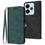 For Redmi 13 4G Side Buckle Double Fold Hand Strap Leather Phone Case(Dark Green)