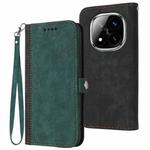 For Redmi Note 14 Pro+ 5G Side Buckle Double Fold Hand Strap Leather Phone Case(Dark Green)