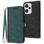 For Redmi Note 12 Turbo / Xiaomi Poco F5 Side Buckle Double Fold Hand Strap Leather Phone Case(Dark Green)