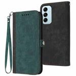 For Samsung Galaxy M14 5G / F14 5G Side Buckle Double Fold Hand Strap Leather Phone Case(Dark Green)