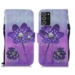For Samsung Galaxy Note20 Ultra 3D Painting Pattern Coloured Drawing Horizontal Flip PU Leather Case with Holder & Card Slots & Wallet & Lanyard(Purple Flower)