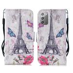 For Samsung Galaxy Note20 3D Painting Pattern Coloured Drawing Horizontal Flip PU Leather Case with Holder & Card Slots & Wallet & Lanyard(Eiffel Tower)