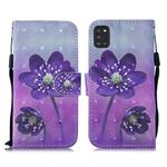 For Samsung Galaxy A31 3D Painting Pattern Coloured Drawing Horizontal Flip PU Leather Case with Holder & Card Slots & Wallet & Lanyard(Purple Flower)