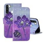 For Samsung Galaxy A21 3D Painting Pattern Coloured Drawing Horizontal Flip PU Leather Case with Holder & Card Slots & Wallet & Lanyard(Purple Flower)