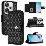 For Xiaomi Poco F6 5G Rhombic Texture Flip Leather Phone Case with Lanyard(Black)