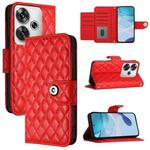 For Xiaomi Poco F6 5G Rhombic Texture Flip Leather Phone Case with Lanyard(Red)