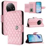 For Xiaomi Poco C61 Rhombic Texture Flip Leather Phone Case with Lanyard(Pink)