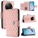 For Xiaomi Poco C61 Rhombic Texture Flip Leather Phone Case with Lanyard(Coral Pink)