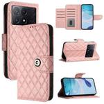 For Xiaomi Poco X6 Pro / Redmi K70E Rhombic Texture Flip Leather Phone Case with Lanyard(Coral Pink)
