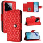 For Xiaomi 14 Pro Rhombic Texture Flip Leather Phone Case with Lanyard(Red)