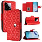 For Xiaomi 14 Rhombic Texture Flip Leather Phone Case with Lanyard(Red)