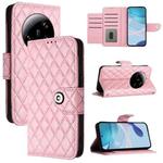 For Xiaomi 13 Ultra Rhombic Texture Flip Leather Phone Case with Lanyard(Pink)