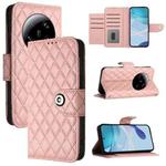 For Xiaomi 13 Ultra Rhombic Texture Flip Leather Phone Case with Lanyard(Coral Pink)