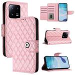 For Xiaomi 13 Pro Rhombic Texture Flip Leather Phone Case with Lanyard(Pink)