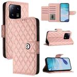 For Xiaomi 13 Pro Rhombic Texture Flip Leather Phone Case with Lanyard(Coral Pink)