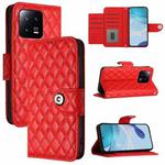 For Xiaomi 13 Rhombic Texture Flip Leather Phone Case with Lanyard(Red)