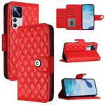 For Xiaomi 12T / 12T Pro Rhombic Texture Flip Leather Phone Case with Lanyard(Red)