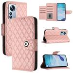 For Xiaomi 12 Pro / 12S Pro Rhombic Texture Flip Leather Phone Case with Lanyard(Coral Pink)