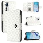 For Xiaomi 12 / 12X / 12S Rhombic Texture Flip Leather Phone Case with Lanyard(White)