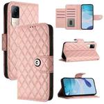 For Xiaomi Civi 1S Rhombic Texture Flip Leather Phone Case with Lanyard(Coral Pink)