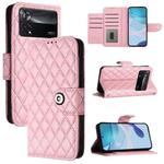 For Xiaomi Poco X4 Pro 5G Rhombic Texture Flip Leather Phone Case with Lanyard(Pink)