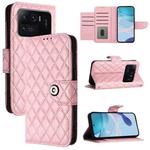 For Xiaomi Mi 11 Ultra Rhombic Texture Flip Leather Phone Case with Lanyard(Pink)