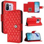 For Xiaomi Mi 11 Pro Rhombic Texture Flip Leather Phone Case with Lanyard(Red)