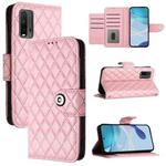 For Xiaomi Poco M3 / Redmi 9T Rhombic Texture Flip Leather Phone Case with Lanyard(Pink)