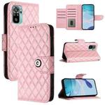 For Xiaomi Poco M5s Rhombic Texture Flip Leather Phone Case with Lanyard(Pink)