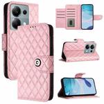 For Xiaomi Poco M6 Pro 4G Rhombic Texture Flip Leather Phone Case with Lanyard(Pink)