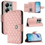For Xiaomi Poco M6 Pro 4G Rhombic Texture Flip Leather Phone Case with Lanyard(Coral Pink)