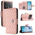 For Xiaomi Poco X6 Neo Rhombic Texture Flip Leather Phone Case with Lanyard(Coral Pink)