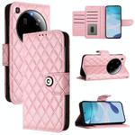 For Xiaomi 15 Ultra Rhombic Texture Flip Leather Phone Case with Lanyard(Pink)