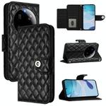 For Xiaomi 15 Ultra Rhombic Texture Flip Leather Phone Case with Lanyard(Black)