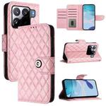 For Xiaomi 15S Pro 5G Rhombic Texture Flip Leather Phone Case with Lanyard(Pink)