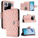 For Xiaomi 15S Pro 5G Rhombic Texture Flip Leather Phone Case with Lanyard(Coral Pink)