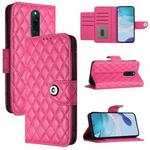 For Redmi 8 Rhombic Texture Flip Leather Phone Case with Lanyard(Rose Red)