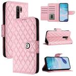 For Redmi 9 / 9 Prime India Rhombic Texture Flip Leather Phone Case with Lanyard(Pink)