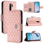 For Redmi 9 / 9 Prime India Rhombic Texture Flip Leather Phone Case with Lanyard(Coral Pink)